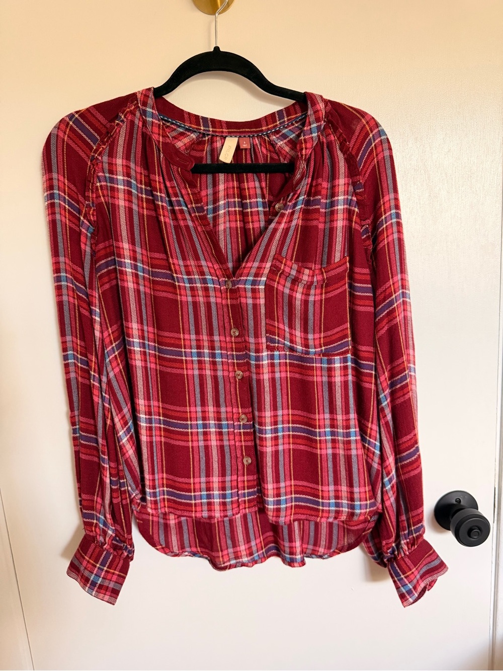 Plaid Button-Front Red Women's Anthropologie Blouse